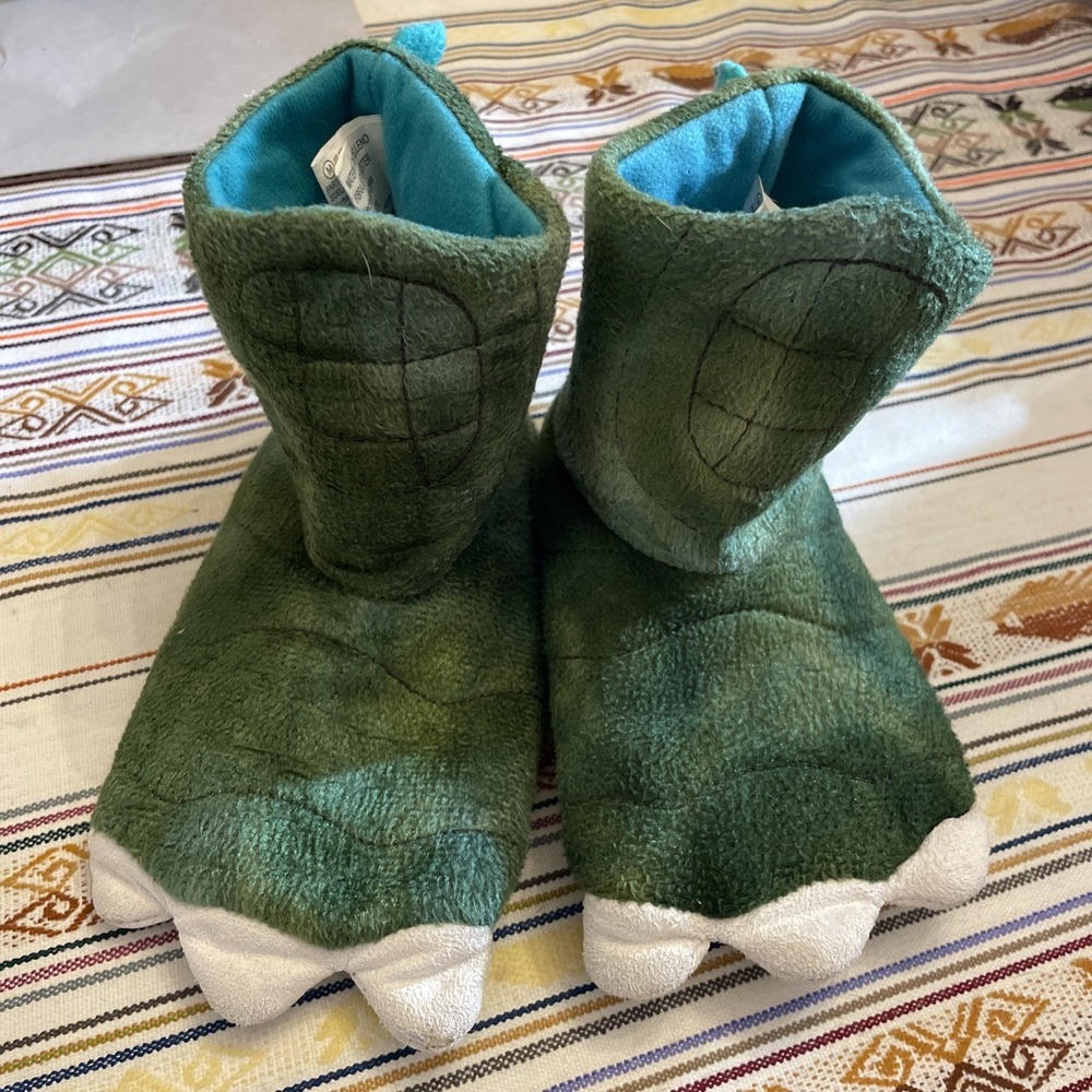 Green Dinosaur Slippers 2T-3T | Tall Ankle White Nails | Play Creative Dress-up‎